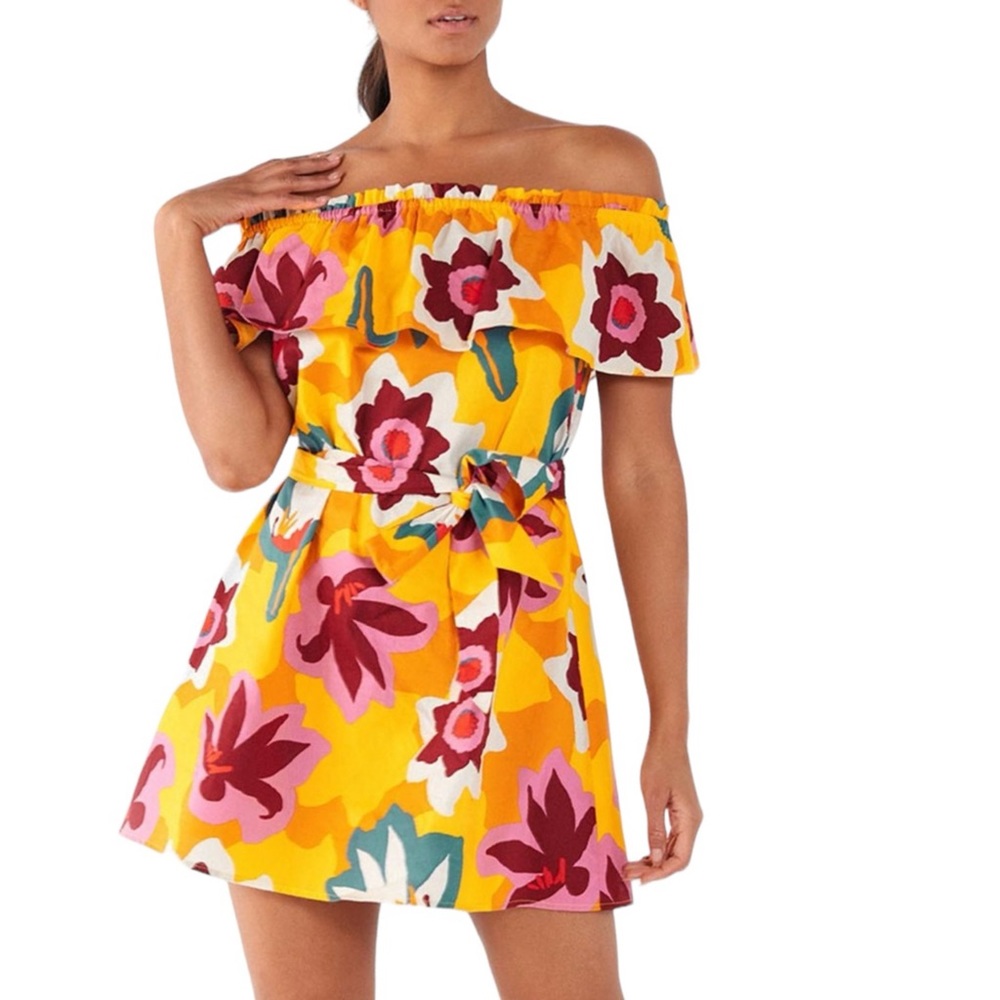 Marlene Floral Ruffle Off Shoulder Dress size L beach summer vibrant